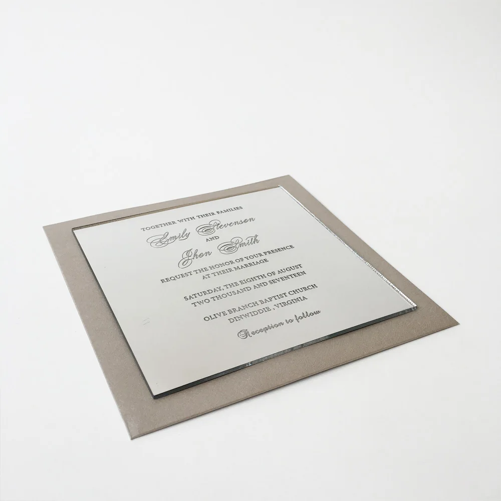  150x150mm Square Shape Silver Mirror Acrylic Wedding Invitation Card Set 100 Sets Per Lot - 32831303083