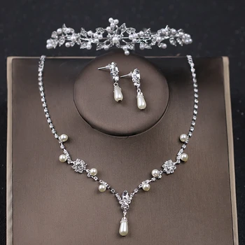 

Fashion Flower Jewelry Sets Silver Color Crystal Necklace Earrings Set Rhinestone Women Wedding Bridal Accessories Ornaments