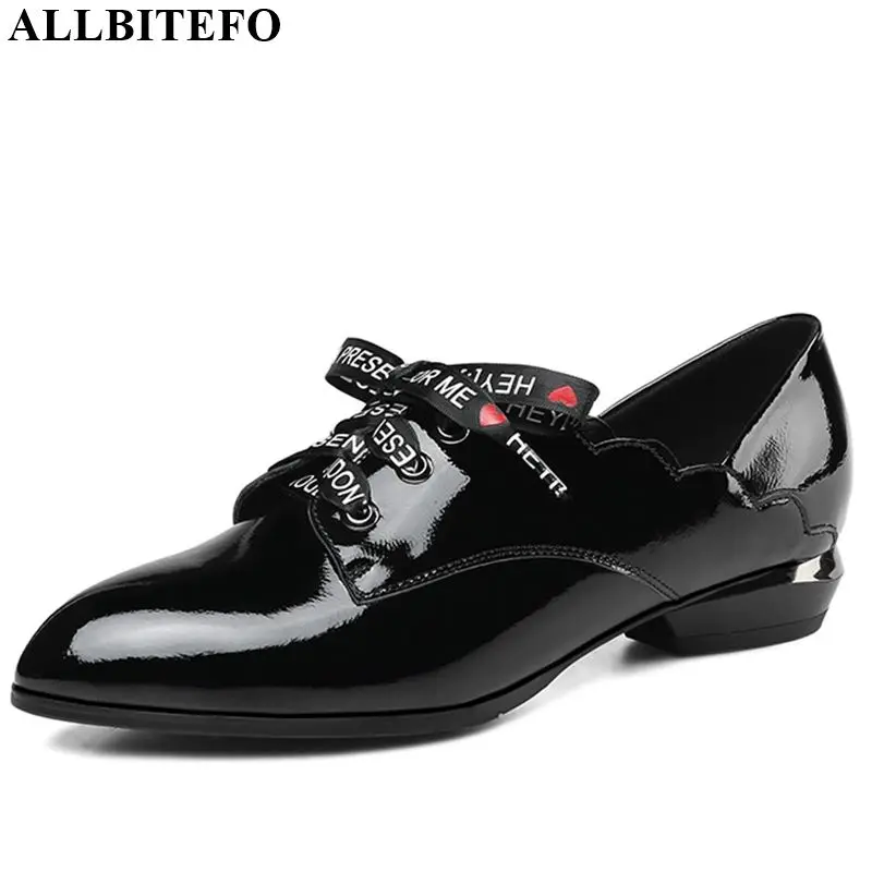 

ALLBITEFO real lace up genuine leather casual comfortable ladies women heels high heel shoes new spring autumn high heels