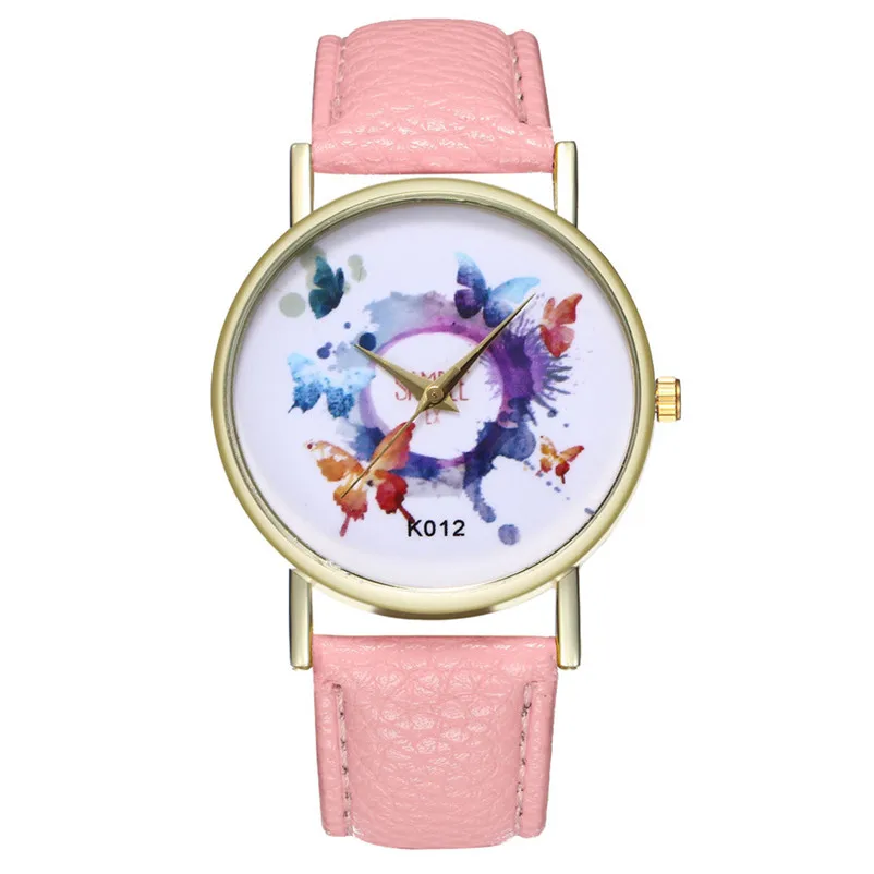 New Fashion Quartz Watch Women casual watches Butterfly Leather Band Analog Quartz Round Wrist Watch clock Montre femme 3M28#N (12)