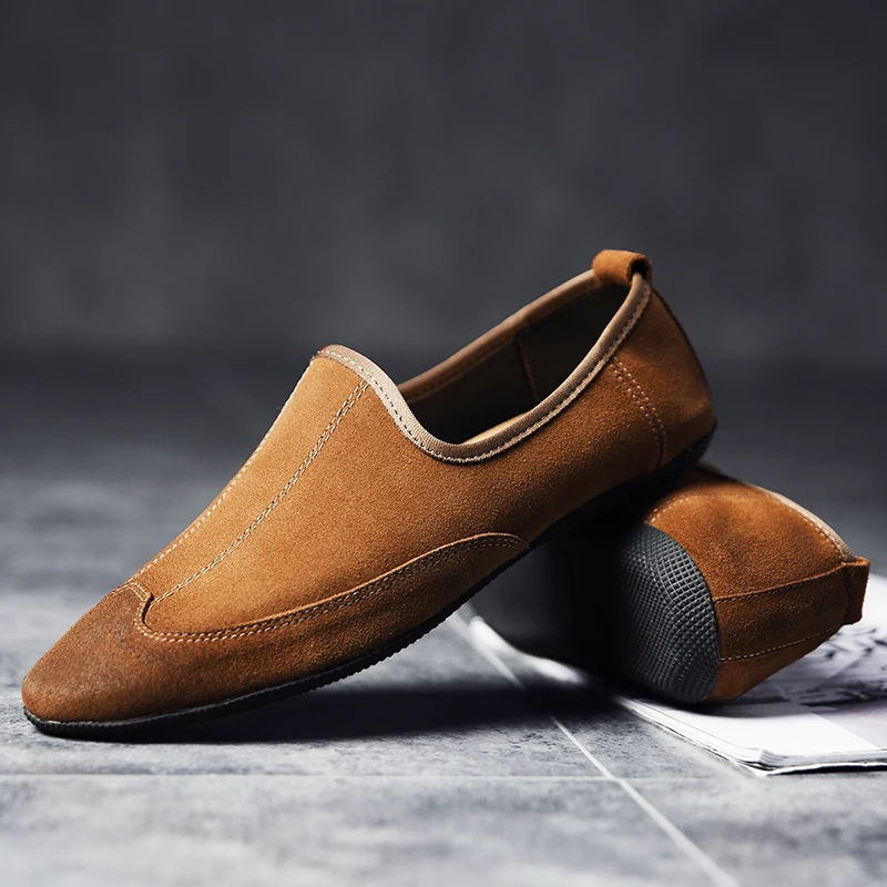 mens suede leather loafers shoes luxury brand italian male footwear shoes adult elegant slip on pointed toe oxford shoes for men (13)