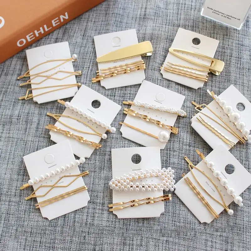 

Korean Trendy Metal Hair Accessories Geometric Irregular Gold Color Hair Clip Imitation Pearl Hairpin Barrettes Hairgrip Girls