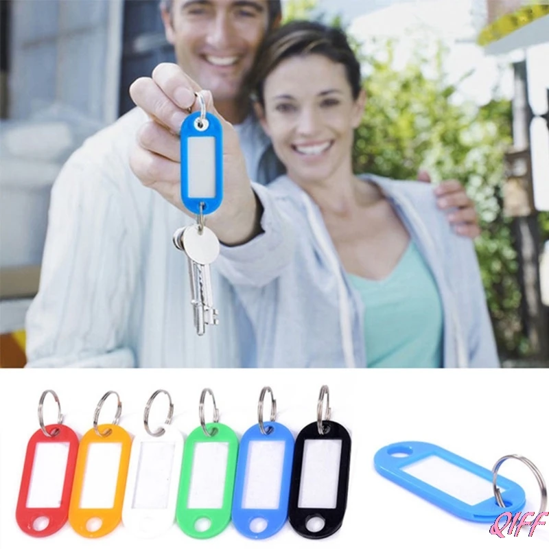 

Lot Of 10 Plastic Keychain Key Split Ring ID Tags Name Card Label Language