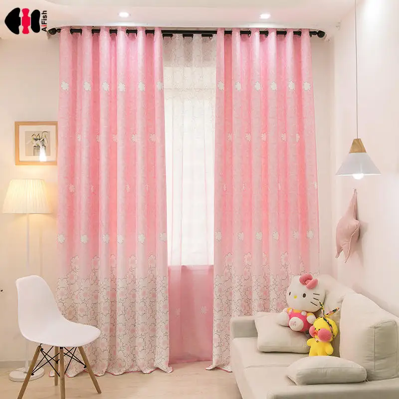 

Pink Floral Print Curtains for Kids Room Bedroom Princess Girl Cute Cartoon Pastoral Bay Window Drapes JS49C
