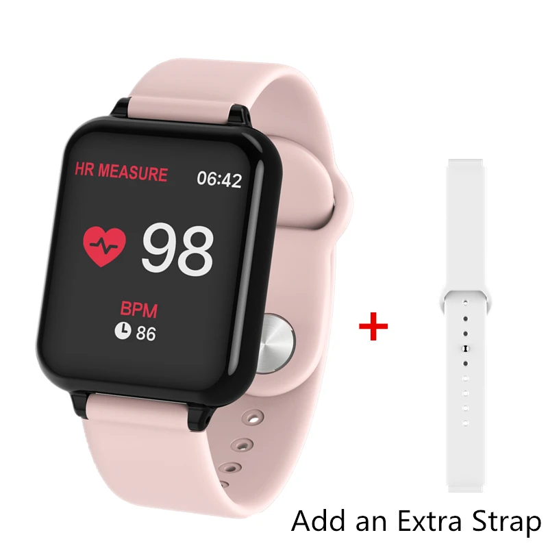 Умные часы B57 для женщин и мужчин, водонепроницаемые спортивные часы для iPhone, Xiaomi, монитор сердечного ритма, кровяное давление, умные часы PK Q9 P68 Y7 - Цвет: Add a White strap