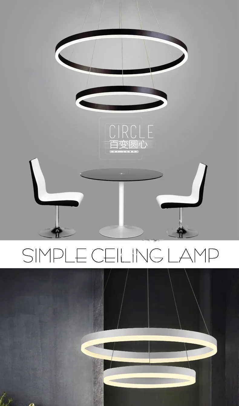40 см-100 см кольца модные современные светодиодный люстры для гостиной столовой DIY Висячие осветительные круглые кольца для внутреннего освещения