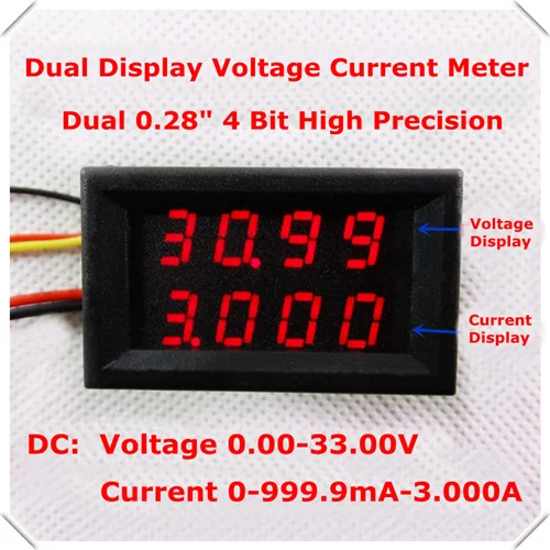 RD двойной светодиодный дисплей 4 бит 0,28 Цифровой Амперметр Вольтметр автомобильный измеритель напряжения постоянного тока 0-33,0 в/1 а/3 А 5 проводов [4 шт./лот] - Цвет: red red