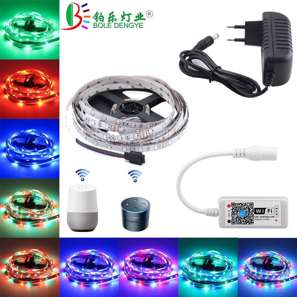 5 м 10 15 12 В WiFi Светодиодная лента SMD 2835 гибкая RGB многоцветная светодиодная +