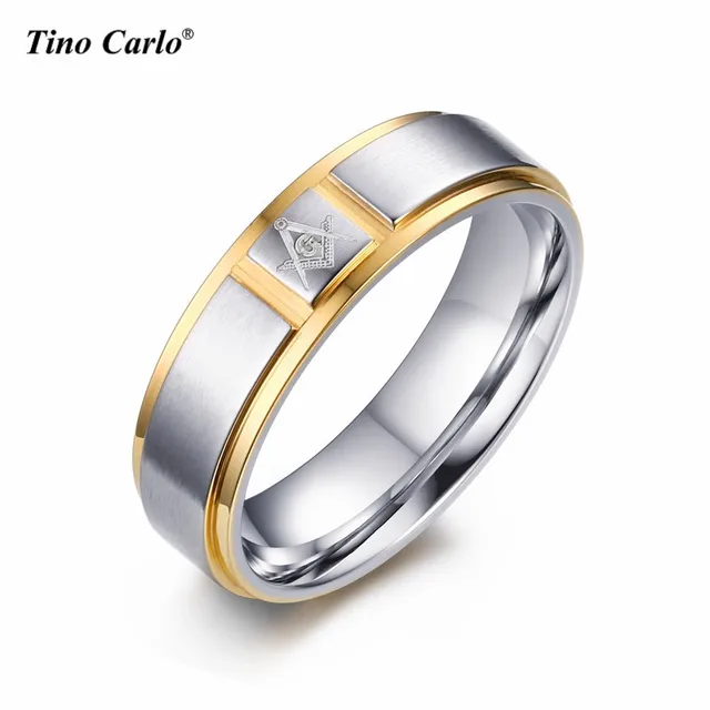 6mm golden with stainless steel freemasons men rings classics mason rings size 9