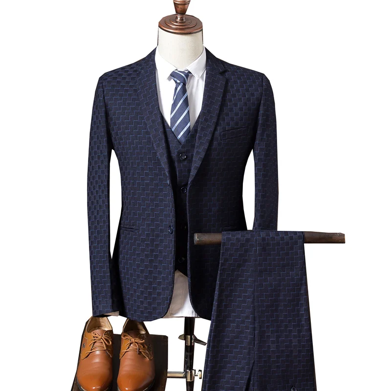 GUI XIANG(куртка+ жилет+ брюки) мужские костюмы Мужской модный клетчатый шерстяной костюм мужской повседневный высококачественный однокнопочный свадебный костюм