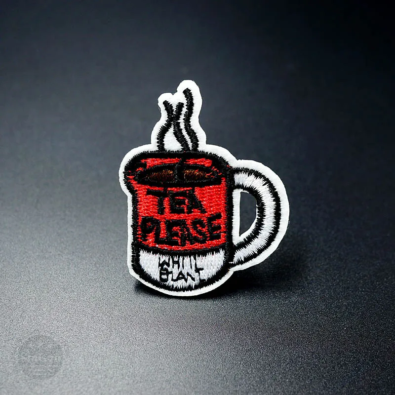 

Tea Please Size:4.2x5.3cm Iron On Patch Sewing On Embroidered Applique Fabric for Jacket Badge Clothes Stickers