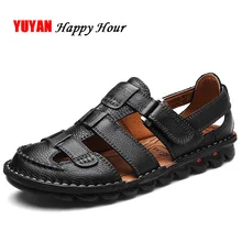 Новая Летняя обувь мужские пляжные сандалии из натуральной кожи; Брендовая обувь Для мужчин сандалии мужчины черная обувь K198