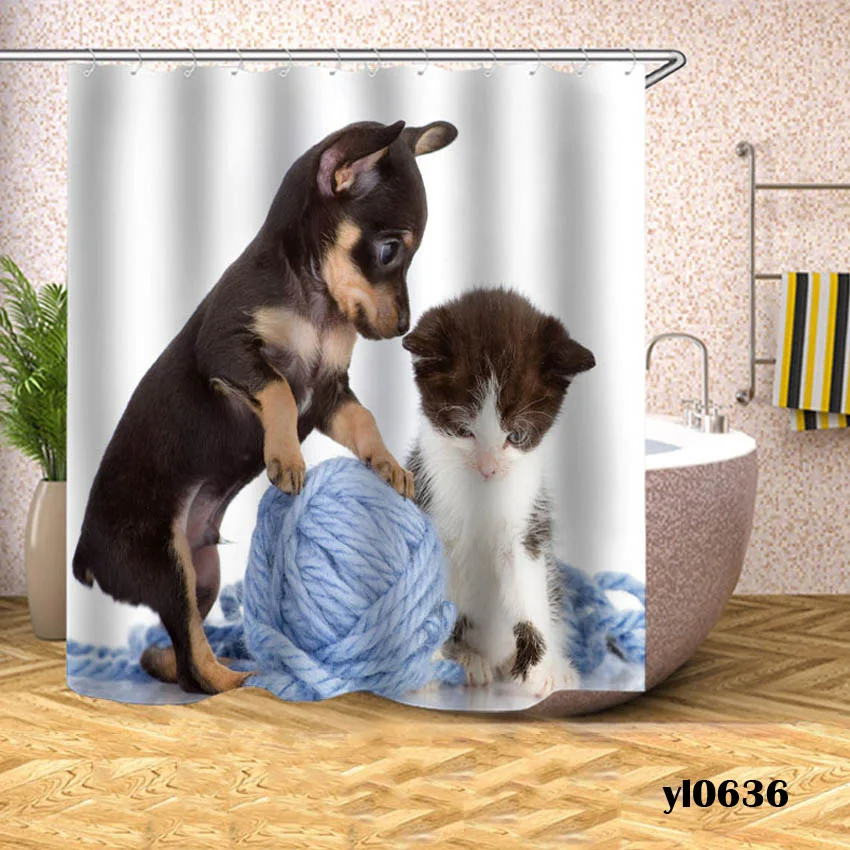 Занавески для душа с рисунком кота из мультфильма, водонепроницаемые занавески для ванной с животными, Большие широкие занавески для ванной, домашний купальный чехол Rideau De Bain - Цвет: Pattern 2