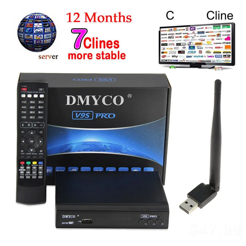 

1 Year Europe Server V9S PRO DVB-S2 Satellite Receiver MPEG-5 Support powervu Xtreamcodes IPTV V9S+ USB WIFI Antenna