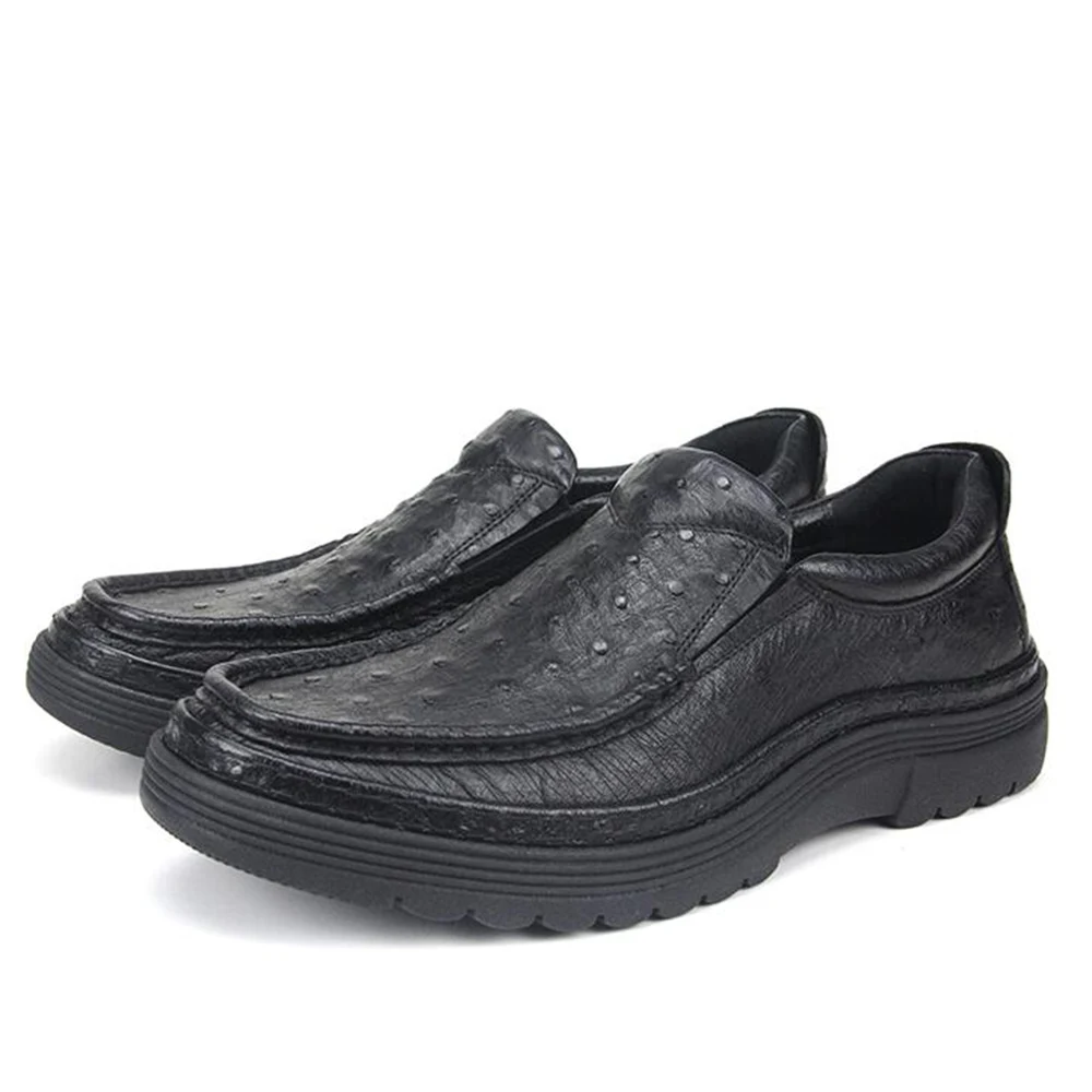 Luxo Sola Preto De Borracha Slip Importados Grossos Flats On Topsiders Clássico Pele Couro 2018 Avestruz Sapatos Sipriks BfqIzWw4t
