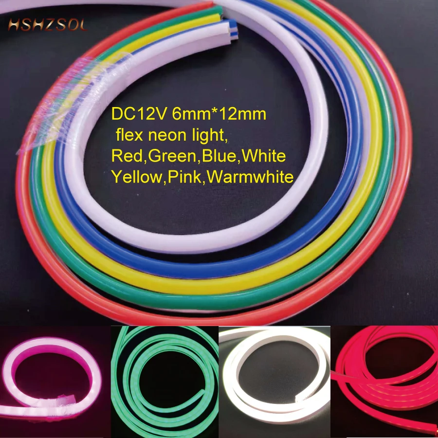 

6*12mm LED Lighting Flex LED Neon Light SMD2835 120leds/m color housing surface Light Waterproof DC12V outdoor light+adapter