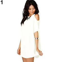 2016 Women’s Fashion Summer Sexy Off Shoulder Chiffon Short Sleeve T-Shirt Tops Mini Dress