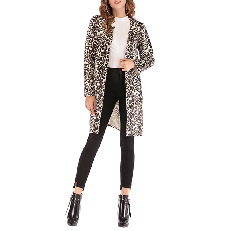

Thicken Women Jacket Wind Warm Print Sexy Windbreaker Women Leopard Overisized Open Front Cardigan Coat Jacket