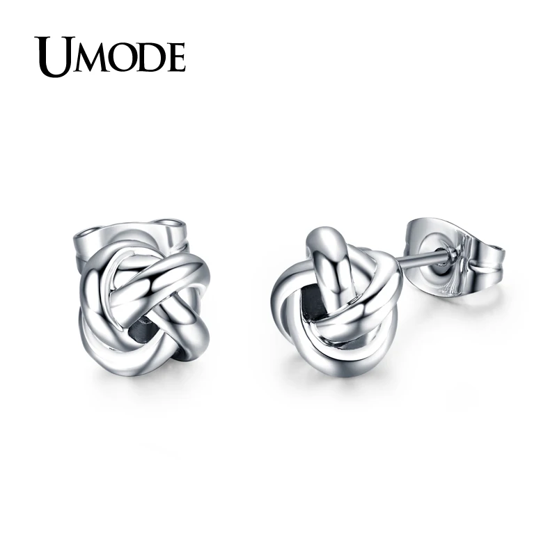 UMODE Серьги гвоздики с дизайном банта для влюбленных покрытием из белого золота