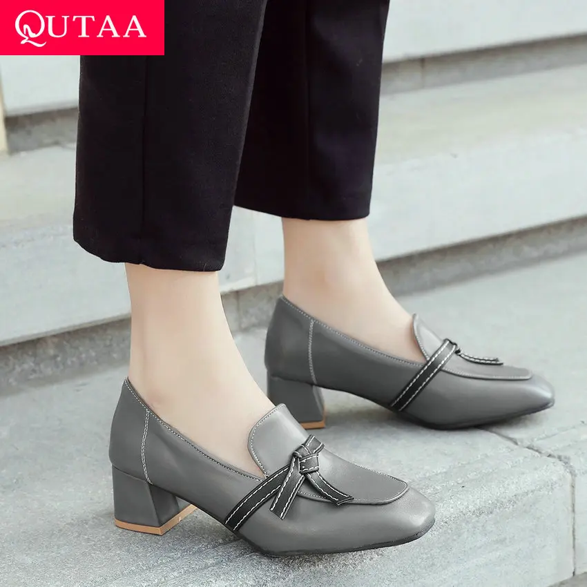 

QUTAA 2019 Women Shoes Platform Pu Leather Square Toe Square Heel Elegant Black Women Pumps All Match Ladies Pumps Size 34-43
