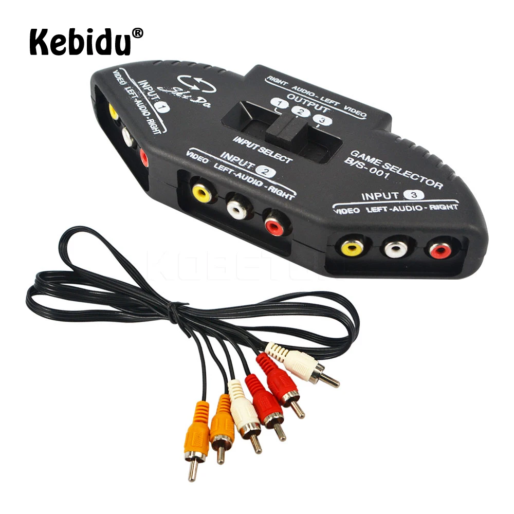 Kebidu Interruptor de Audio y vídeo RCA AV, Selector divisor de 3 a 1