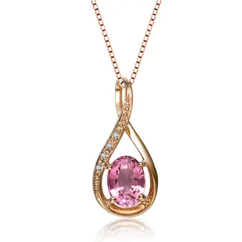 

GVBORI 18K Rose Gold Necklace Pendant With Diamond For Women Red Gemstone Wedding Necklace Fine Jewelry Valentine