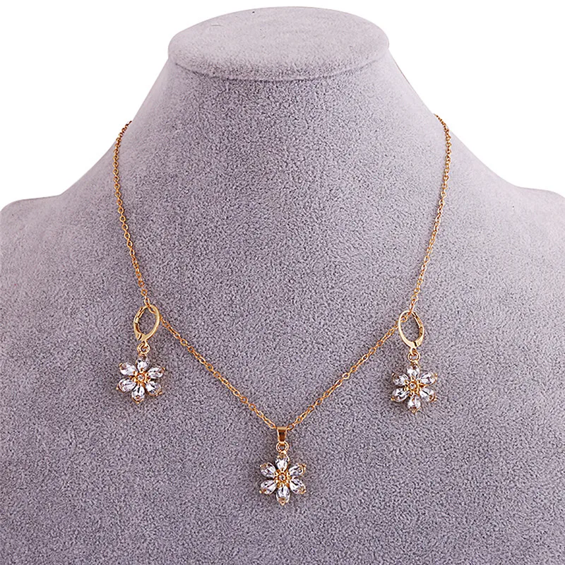 Ожерелье с подвеской из кристаллов в виде цветка, серьги, ювелирные наборы для женщин, модное серебряное ожерелье с цепочкой, вечерние, свадебные принадлежности
