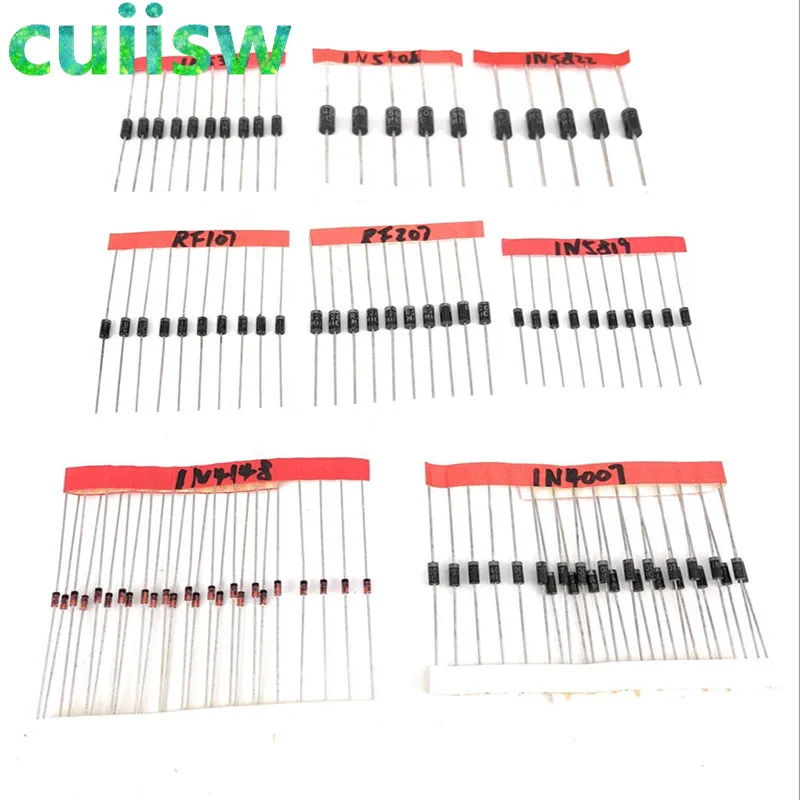 

cuiisw DIP diode 1N4148 1N4007 FR107 1N5408 1N5822 FR207 1N5819 1N5399 8 type Total 100pcs
