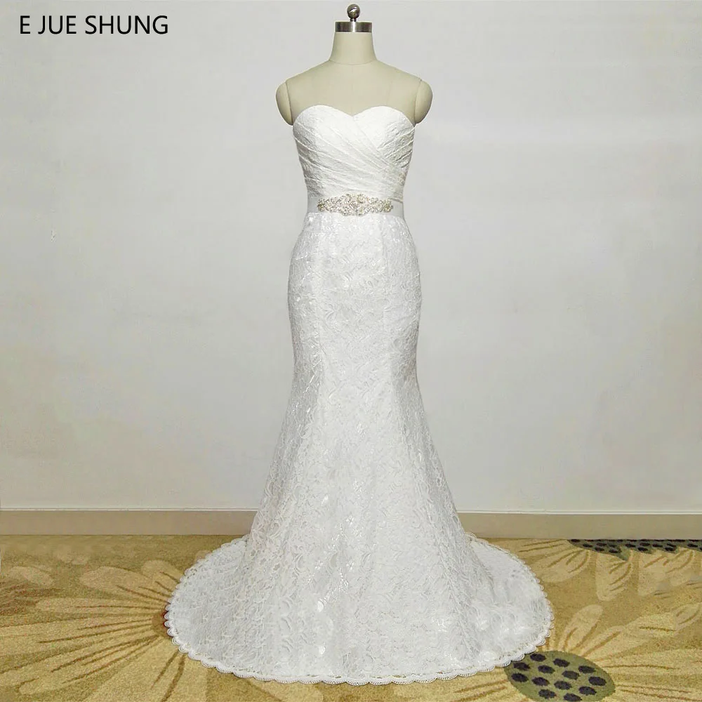 

E JUE SHUNG White Vintage Lace Mermaid Wedding Dresses Lace Up Back Cheap Wedding Gowns robe de mariage