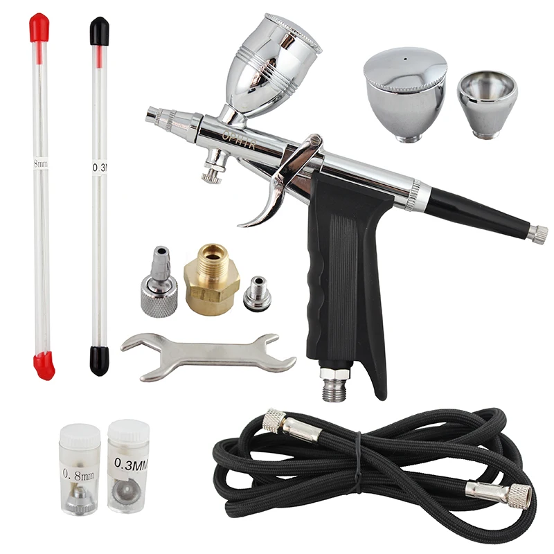 OPHIR 0.3mm,0.5mm,0.8mm Dual Action Airbrush Set for Body Painting Model Hobby Touch Up Auto