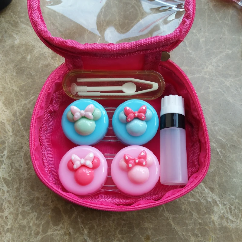 

LIUSVENTINA 2018 New DIY Resin Cute Bowknot Combo Contact Lens Case Bag Container for Color Lenses Birthday Gift for Girls