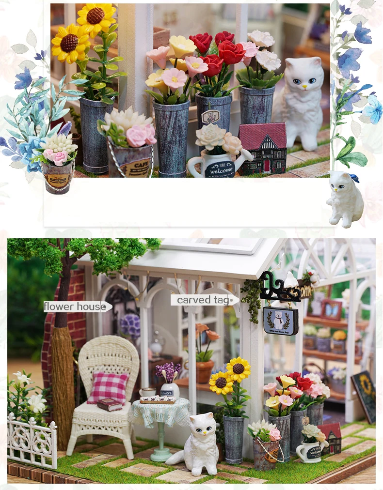 Casa em Miniatura com Móveis Blocos de Construção Brinquedos para Crianças Casa de Boneca Cutebee Faça Você Mesmo Música Poeira Capa Modelo A68 Led 21 ArquiteturaCasa DIYMiniaturas