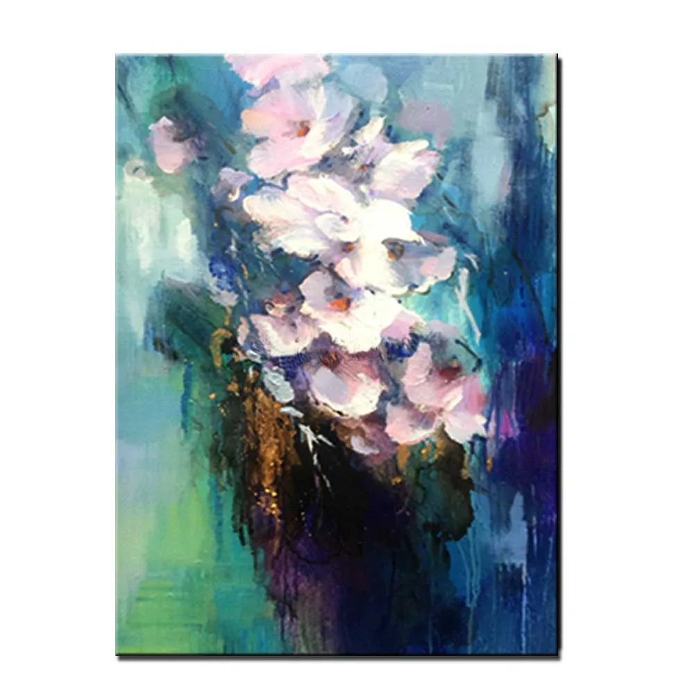 

Hand Painted Abstract Flower Canvas Oil Painting Abstrat White Flower Wall Picture Living Room Home Wall Decor Drop Shipping