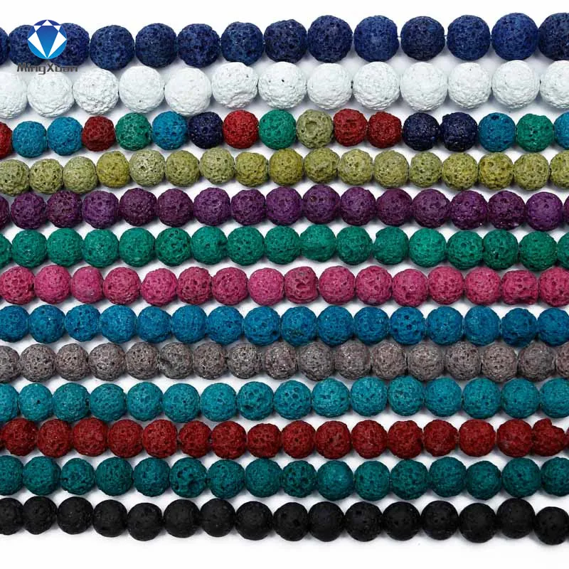 

MINGXUAN Colorful Volcanic Lava Stone Round Loose beads Natural Stone Rock Ball Wholesale DIY For Jewelry Bracelet Making Gift