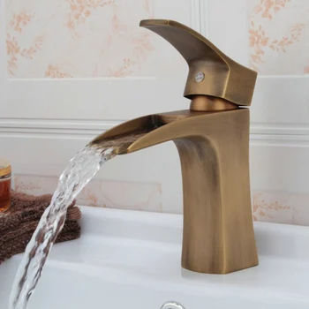 

BECOLA Antique brass basin faucet bathroom deck mounted waterfall faucet hot and cold tap Free shipping GZ-8125C