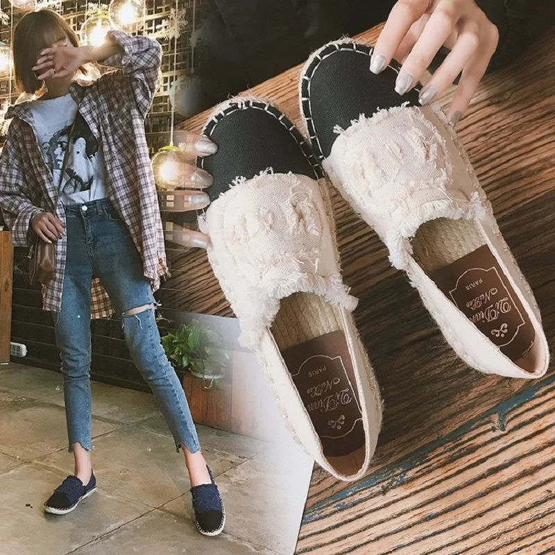 

Famous Brand Women Espadrilles Luxury Design Denim Canvas Shoes 2019 Spring Slip On Ladies Flats Fishman Shoes Loafers