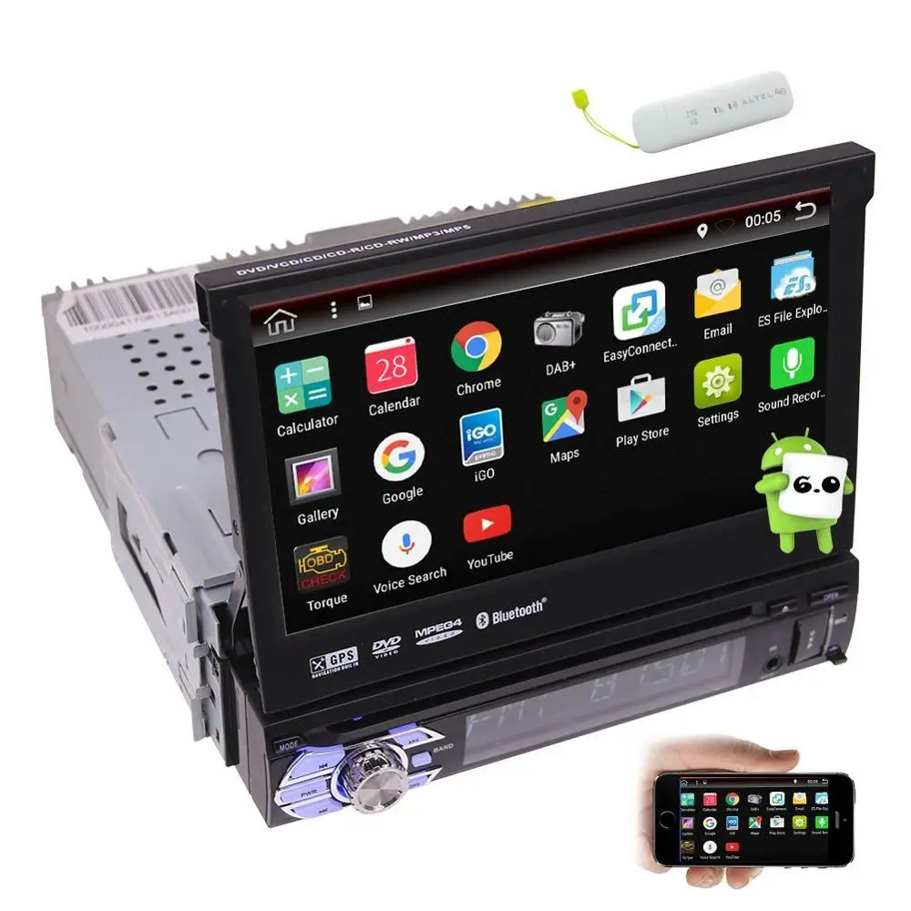 1Din Android 6.0 Car Stereo Touch Screen Car DVD Player GPS Navigation