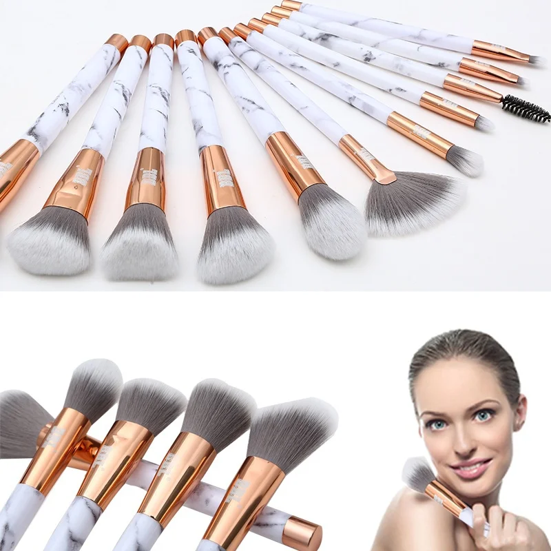 

BBL 11pcs Luxe Elegant Marble Handle Makeup Brushes Set + Cosmetic Case Foundation Blending Brush Beauty Essential Maquiagem