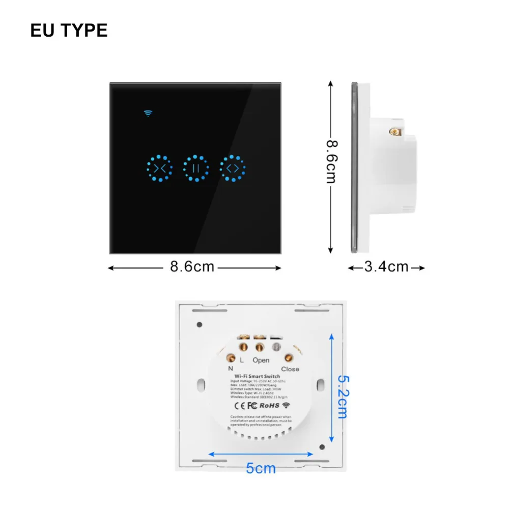 HonesThing WiFi Smart Curtain Switch Touch Blinds Remote Controller Wireless Switch Compatible with Amazon Alex Voice Control 11