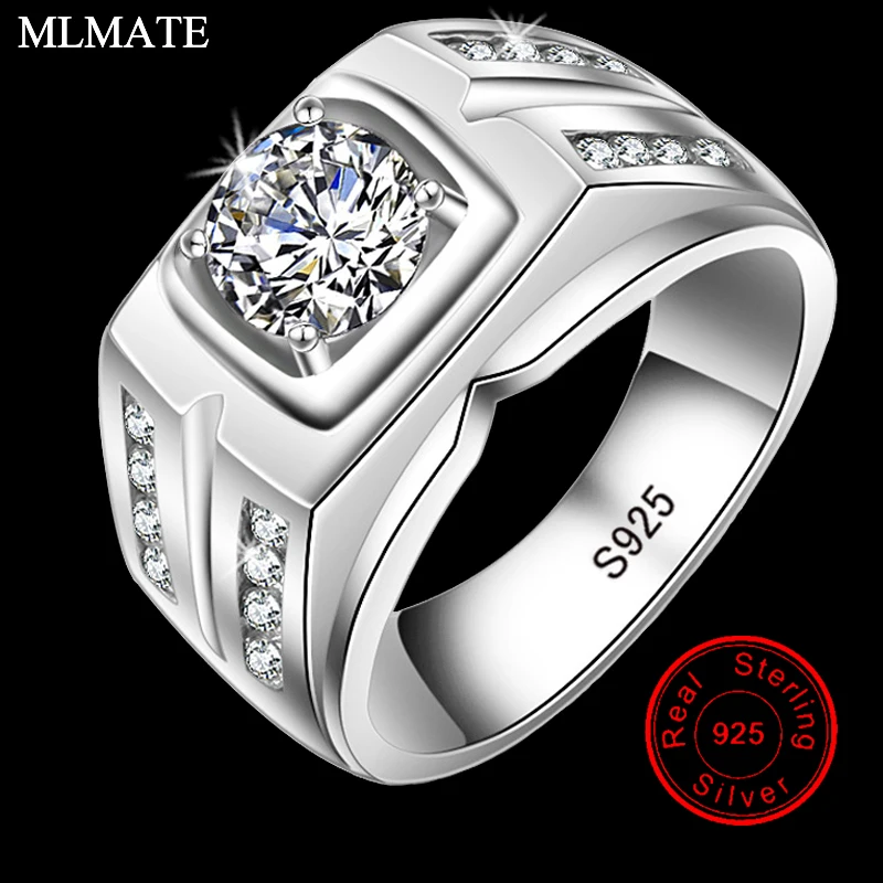 

Real Natural 925 Sterling Silver Rings for Men Sona 1 Carat Diamant Cubic Zirconia Engagement Wedding Ring