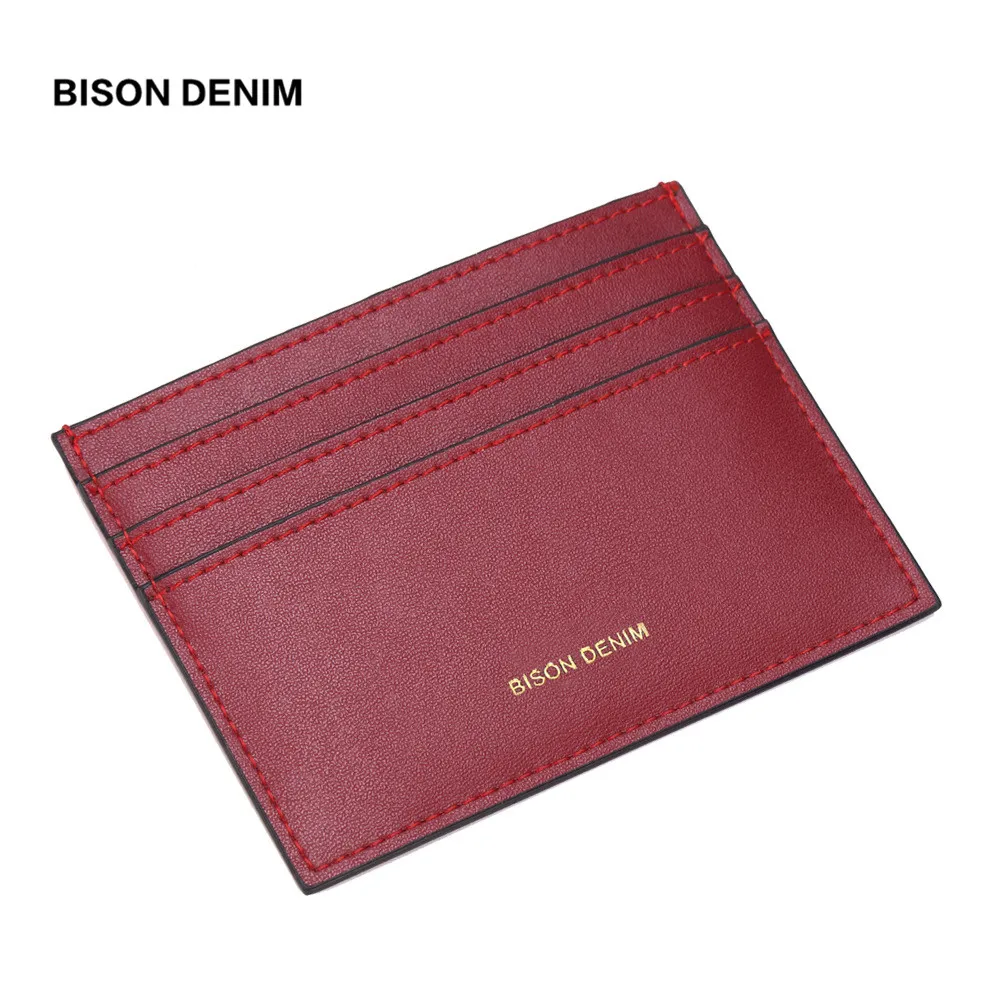

BISON DENIM Genuine Leather Wallet Card Holder Women men Purse Slim Credit Card Holder Thin High Quality ID Card Holder N9414