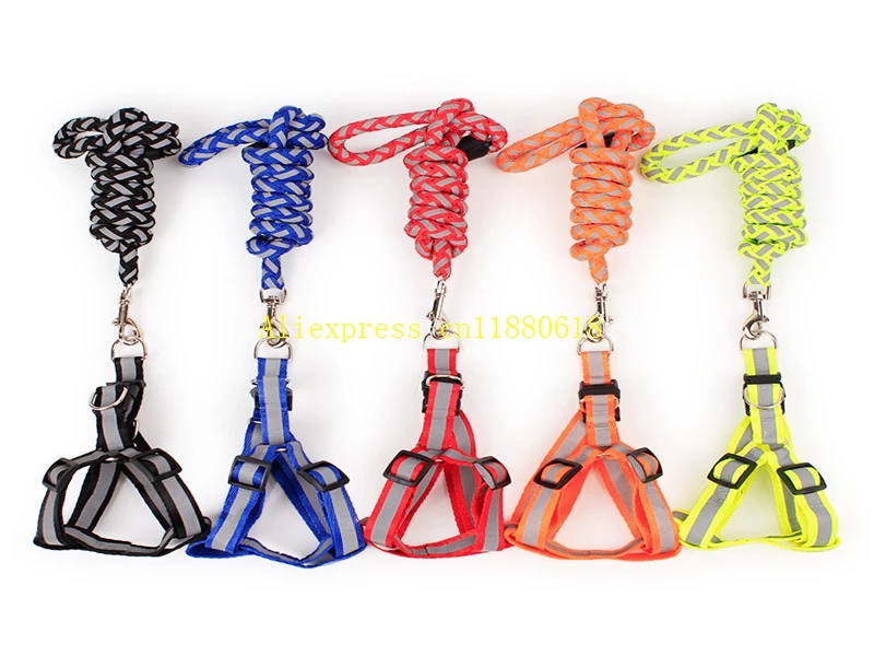 

50pcs/lot Fast Shipping Adjustable Reflective Pet Dog Puppy Harness Leash Lead Strap Safety For Walking 5 Colors 3 Sizes