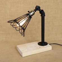 Современная железная деревянная настольная лампа Регулируемая железная абажур E27 настольная лампа светодиодный/Эдисон свет для спальни ресторана кафе 220 В
