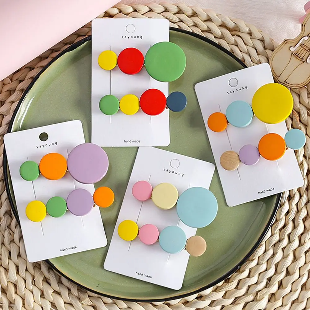 

1 PC Colorful Beads Hair Clips Scrub Candy Color Geometric Round Hairpins Hair Accessories For Women Girls New Arrival
