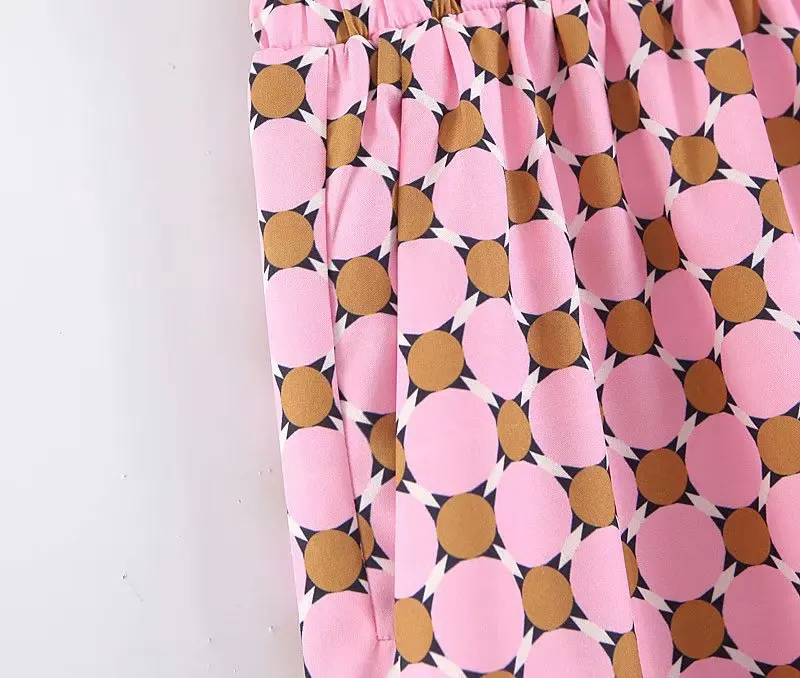 Женские костюмы весна лето розовый геометрический принт перо кимоно куртка широкие брюки пижамные костюмы комплект из двух предметов
