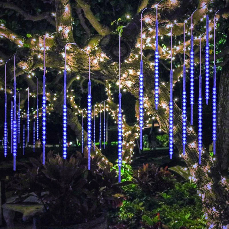 30cm 144 LEDs Shower Rain 8 Pcs Tube Holiday Christmas Tree Garden Meteor Shower Rain String Lights IP44 Outdoor EU US Plug Lamp (8)