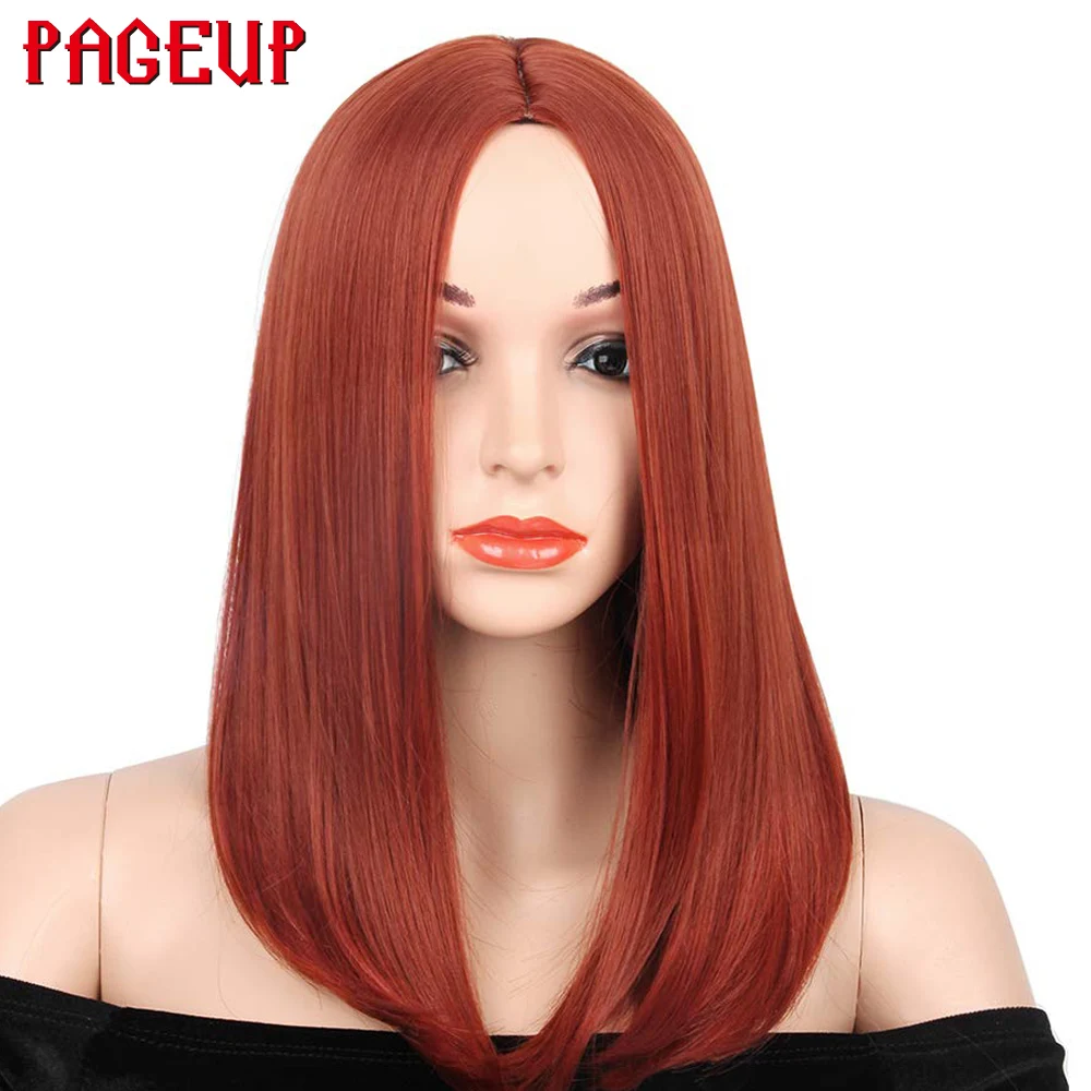 Tanie Pageup 14 Cal długa prosta ciemna pomarańcza miedź czerwone proste włosy w stylu bob peruki dla kobiet włosy syntetyczne na całą głowę Cosplay peruki
