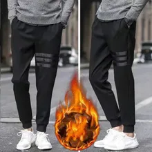 Men's Sweatpants Plus Velvet Thickening Pants Male Autumn Winter Black Casual Pants Youth Trend Small Feet Harness Trousers