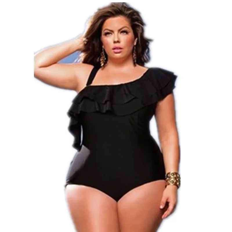 4XL Plus Size Swimwear 2016 Sexy High Waist One Piece Swimsuit One Shoulder Swimwear Women
