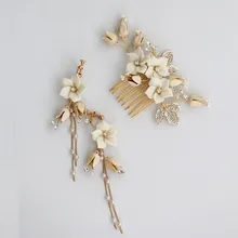 Jonnafe жемчуг свадебные украшения для волос Золотой фарфор цветок свадебный гребень волос кусок ручной работы женские аксессуары
